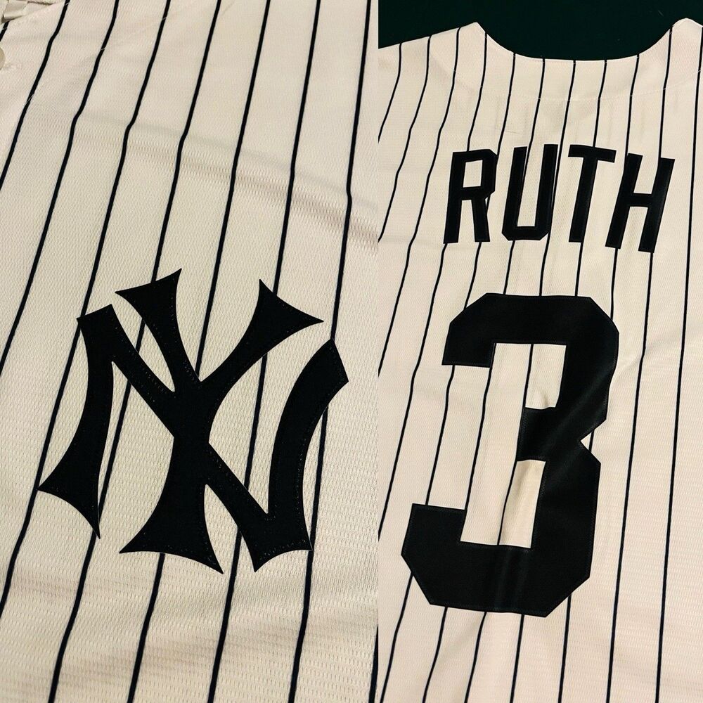 Nike New York Yankees Babe Ruth #3 White Pinstripe Jersey XL Home NY Stitched